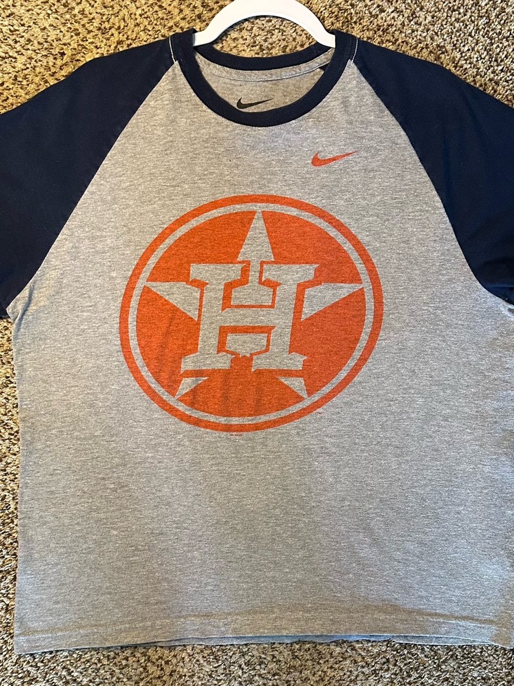 Nike Houston Astros Raglan Tee in Gray and Navy with Orange Logo